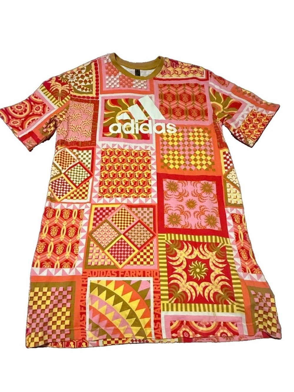 Adidas x Farm Rio Shirt Dress Kaleidoscope Crew Neck Women Small Slimming Sporty